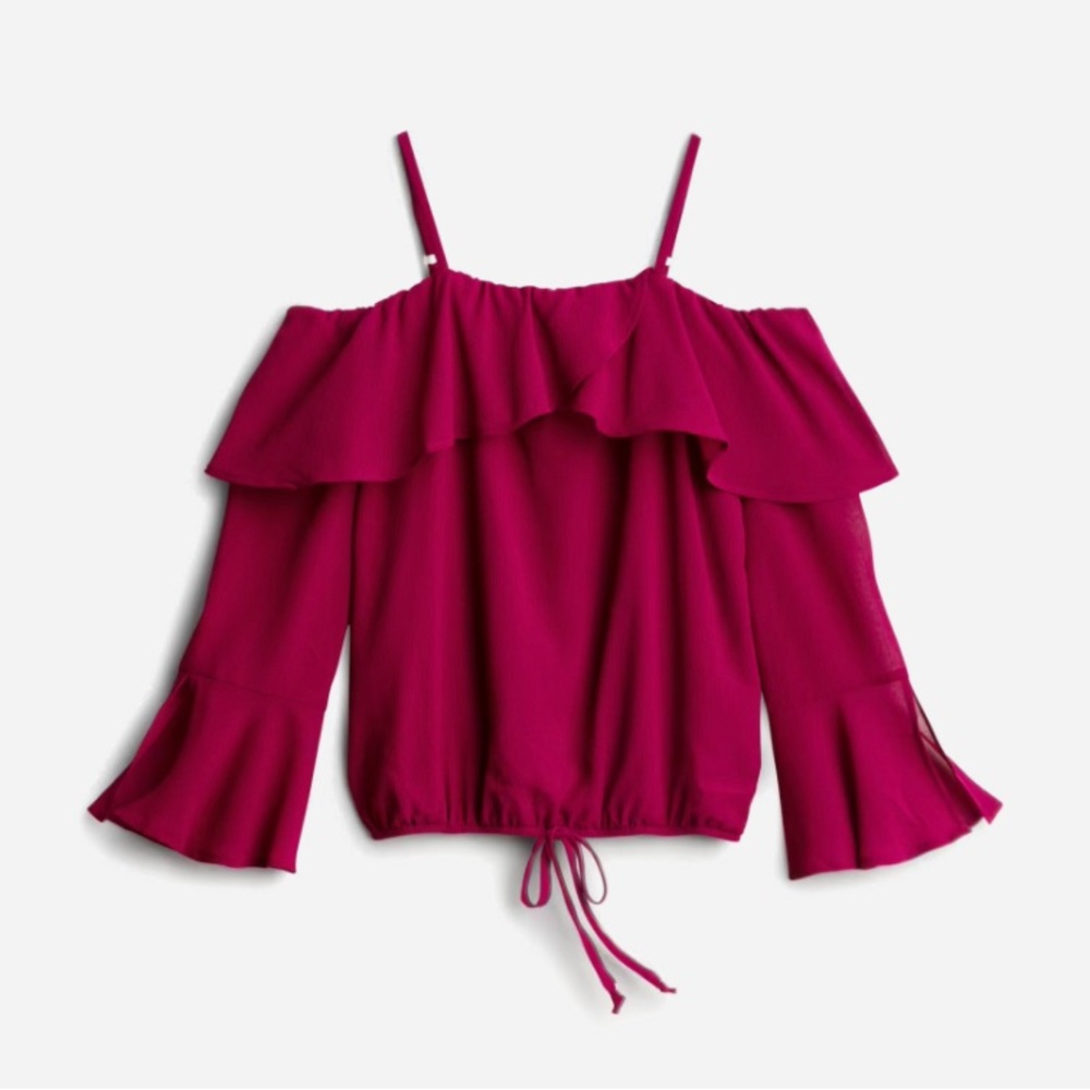 Fortune Ivy Cheray Cold Shoulder Blouse - Dark Pink - Size M - New